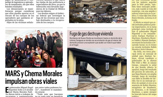 Portada Región Carbonífera [18 de noviembre de 2022] CFE realiza gastos innecesarios, denuncian; Manolo destaca grandeza de adultos mayores y más…