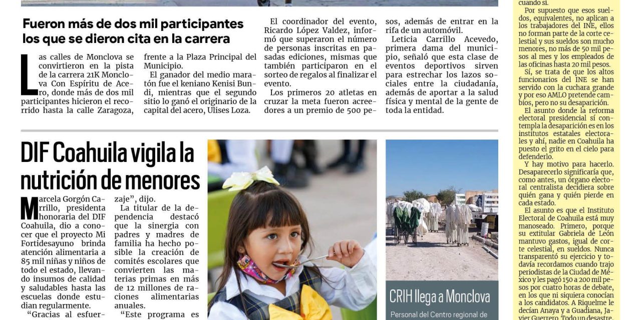 Portada Región Centro [14 de noviembre de 2022] Realizan 21K Monclova; mantienen vacunación de rezagados; Mantienen vacunación de rezagados y más…