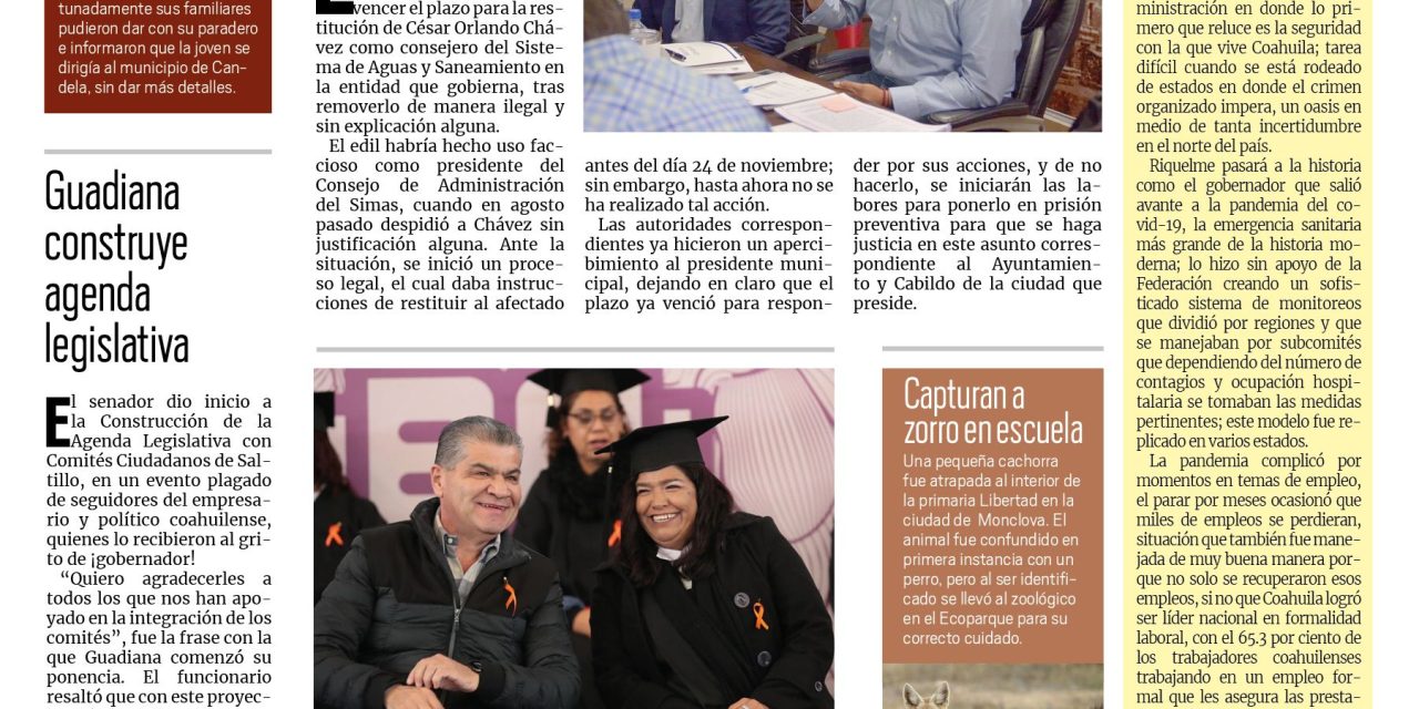 Portada Región Centro [26 de noviembre de 2022] Piña en la mira por desacato; Apadrina MARS a 1200 mujeres y más…