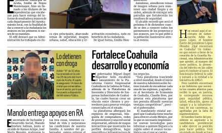Portada Región Fronteriza [1 de noviembre de 2022] Emilio de Hoyos prepara primer informe; Municipio de Acuña invertirá en pavimentación y más…