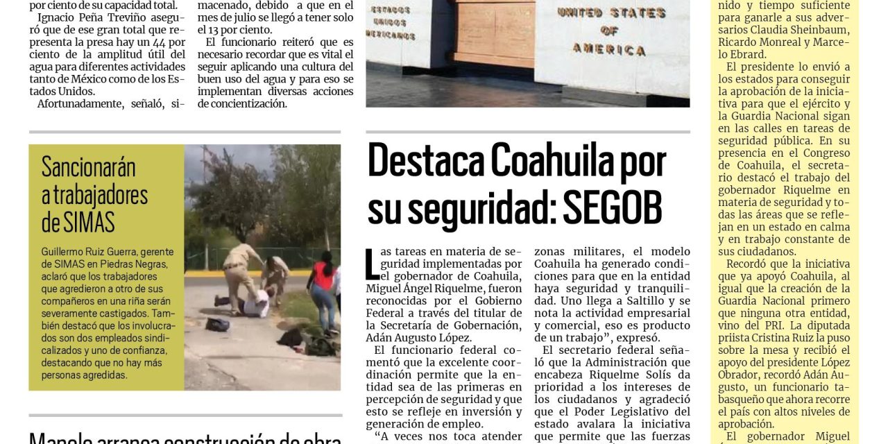 Portada Región Fronteriza [2 de noviembre de 2022] La Amistad tiene importante recuperación; Preparan programa para disminuir accidentes en Acuña; y más…
