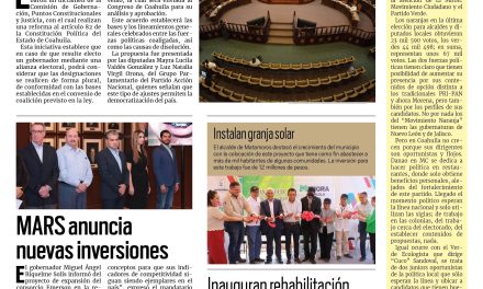Portada Región Lagunera [9 de noviembre de 2022] Aprueban en Coahuila Gobierno de coalición; inauguran rehabilitación de la Unidad Deportiva y más…