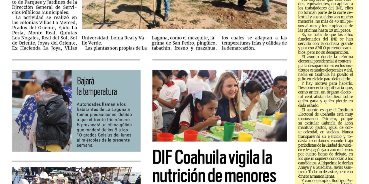 Portada Región Lagunera [14 de noviembre de 2022] Reforestan 11 plazas públicas más; instalan nuevas luminarias en Torreón y más…