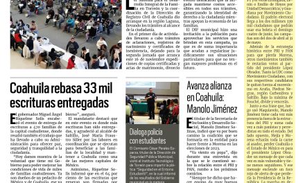 Portada Región Lagunera [16 de noviembre de 2022] DIF Torreón arranca Brigada del Registro Civil; Comisión de Hacienda aprueba Estado Financiero en Torreón; y más…