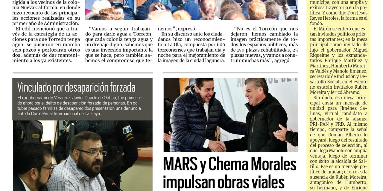 Portada Región Lagunera [18 de noviembre de 2022] Tenemos un mejor Torreón: Román Cepeda; gobierno de Coahuila coordina esfuerzos con empresarios y más…