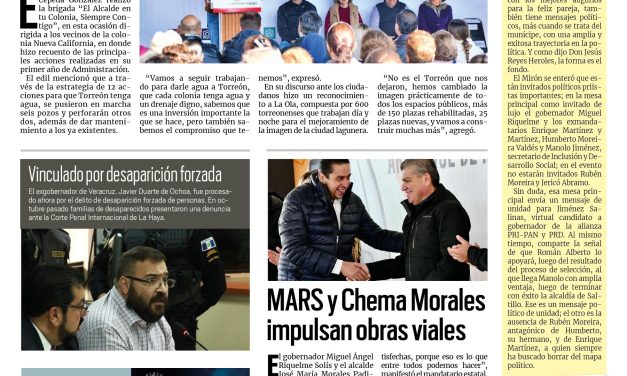 Portada Región Lagunera [18 de noviembre de 2022] Tenemos un mejor Torreón: Román Cepeda; gobierno de Coahuila coordina esfuerzos con empresarios y más…