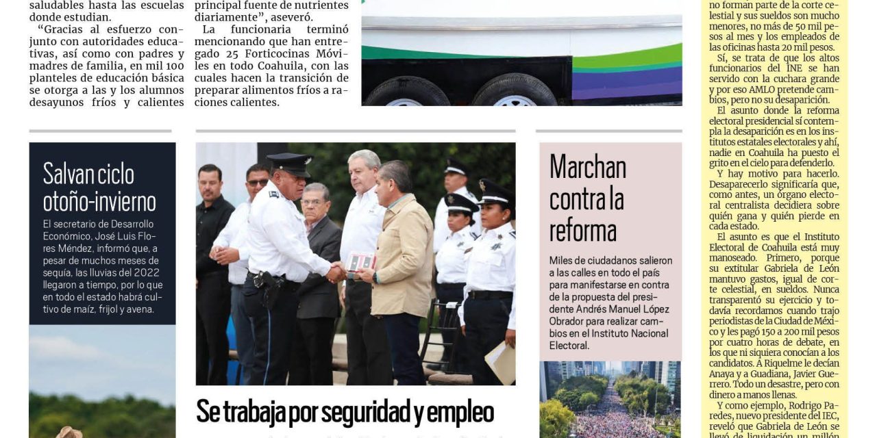 Portada RCG MEDIA [14 de noviembre de 2022] DIF Coahuila vigila la nutrición de menores; se trabaja por seguridad y empleo y más…