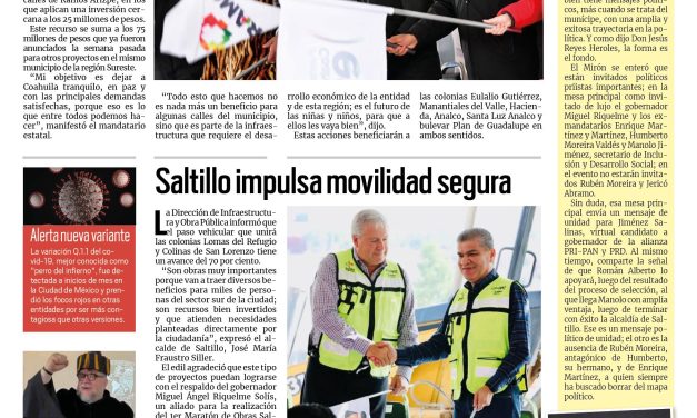 Portada RCG MEDIA [18 de noviembre de 2022] MARS y Chema Morales impulsan obras viales; Saltillo impulsa movilidad segura; Manolo comparte modelo exitoso en Harvard y más…