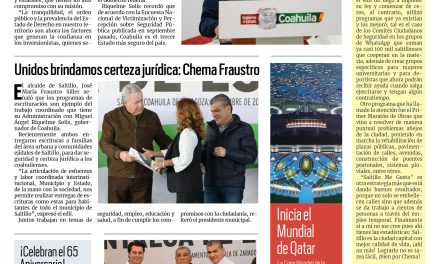 Portada RCG MEDIA [20 de noviembre de 2022] Coahuila cuenta con corporaciones capacitadas: MARS; Unidos brindamos certeza jurídica: Chema Fraustro; y más….