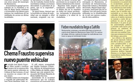 Portada RCG MEDIA [23 de noviembre de 2022] MARS entrega carretera en Matamoros; Chema Fraustro supervisa nuevo puente vehicular; Mejorando Ando llega a su recta final en Coahuila y más…