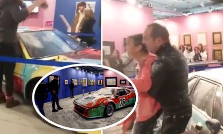 Activistas cubren de harina coche diseñado por Andy Warhol como protesta ecológica en Italia (video)