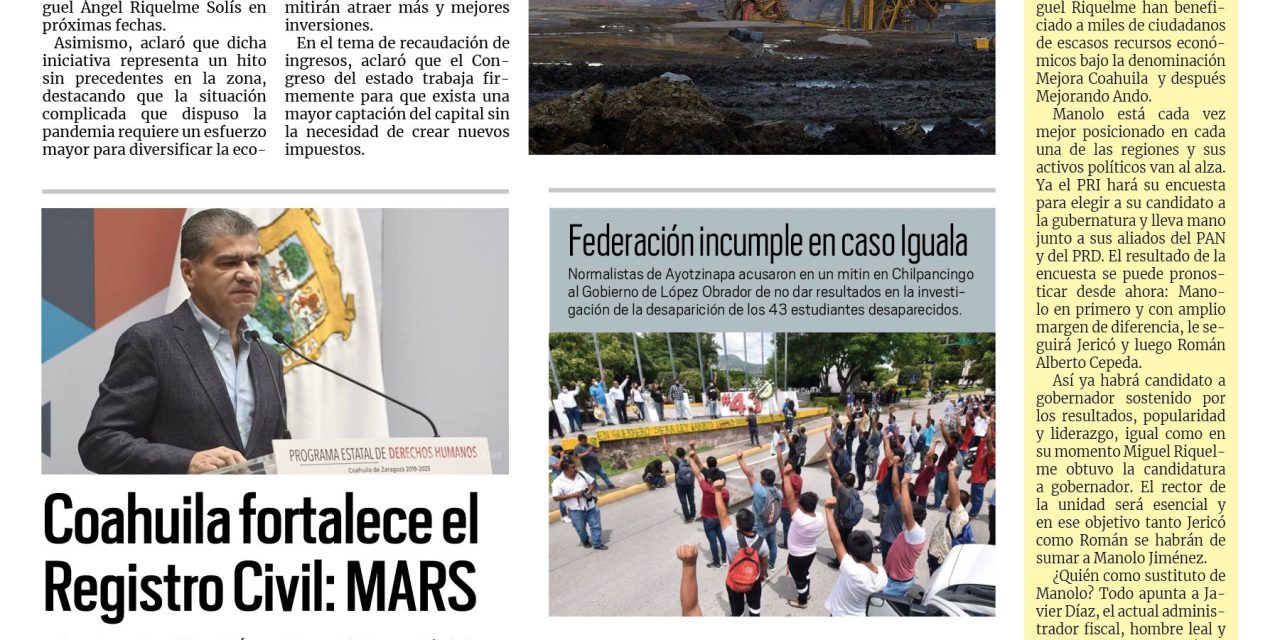 Portada Región Carbonífera [27 de diciembre de 2022] Buscan impulso para la región Carbonífera; disminuyen accidentes viales en Sabinas  y más…