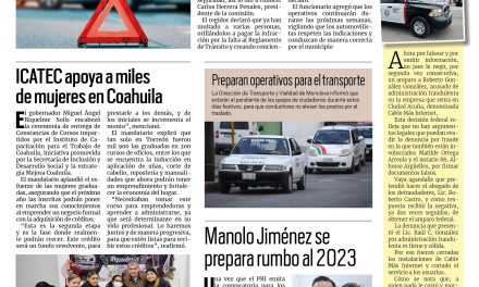 Portada Región Centro [23 de diciembre de 2022] Accidentes viales disminuyen en Monclova; restablece empresa servicio a AHMSA  y más…