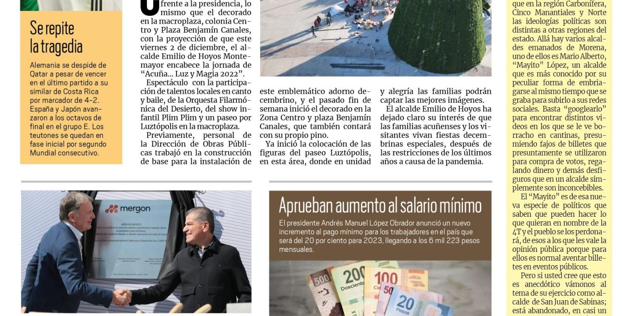 Portada Región Fronteriza [2 de diciembre de 2022] Todo listo para el pino gigante; Inaugura MARS planta Mergon y más…
