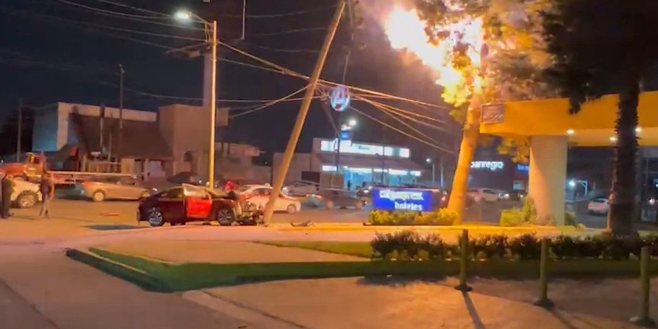 Saltillo: Auto se estampa contra poste y genera incendio en un árbol de Periférico