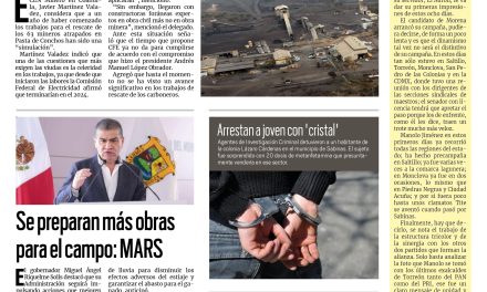 Portada Región Carbonífera [22 de enero de 2023] Denuncian simulación en trabajos en Pasta de Conchos; Ayuntamiento refuerza campaña de bacheo en Sabinas; y más…