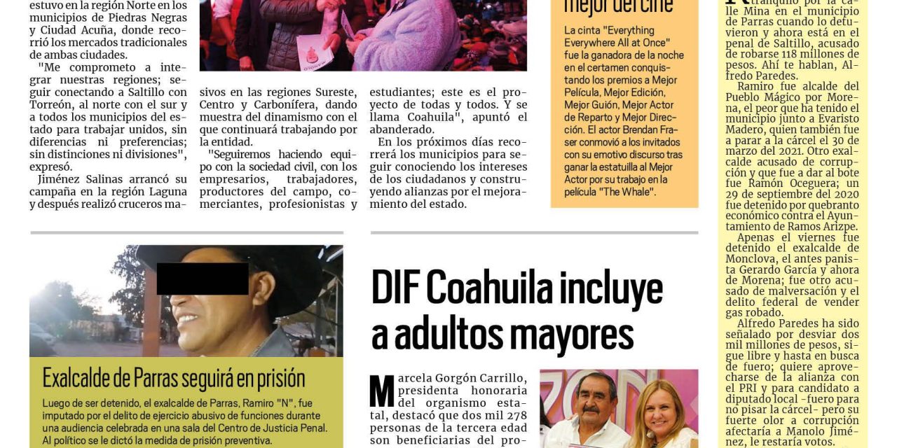 Portada Región Fronteriza [16 de enero de 2023] Manolo Jiménez recorre todas las regiones; Presidencia es cercana a la industria y más…
