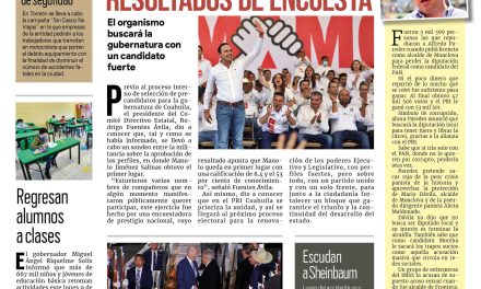 Portada Región Laguna [9 de enero de 2023] Presenta PRI resultados de encuesta; regresan 667 mil alumnos a clases en Coahuilay más….