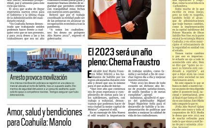 Portada RCG Media [1 de enero de 2023] Mis mejores deseos para este nuevo año: MARS; Desea alcalde Chema Fraustro un año 2023 pleno a los saltillenses; y más….