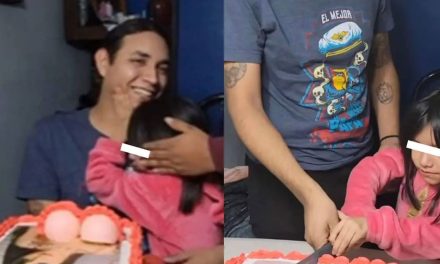 Festeja su cumpleaños con pastel de Karely Ruiz y su hija no deja que le muerda