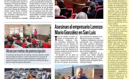 Portada RCG Media [22 de febrero de 2023] Frenan Plan B de AMLO en Coahuila y Edomex; asesinan al empresario Lorenzo Mario González y más