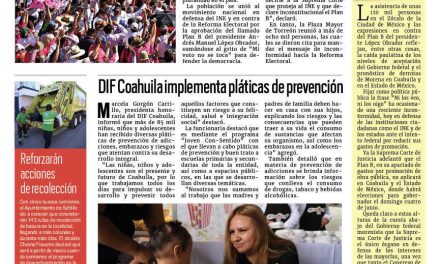Portada RCG Media [27 de febrero de 2023] Marchan miles de coahuilenses a favor del INE; DIF Coahuila implementa pláticas de prevención y más