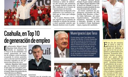 Portada RCG Centro [12 de marzo de 2023] Manolo Jiménez rinde protesta como candidato; ante próximos comicios sesiona Comisión de Blindaje Electoral en Coahuila y más…