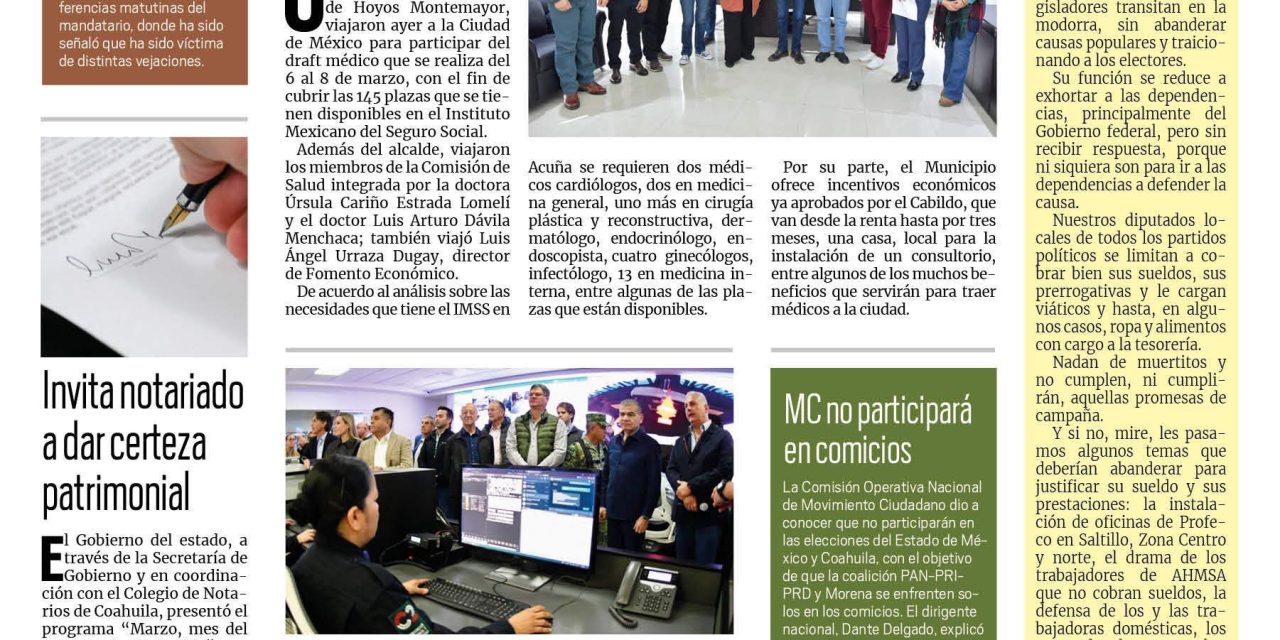 Portada Región Fronteriza [7 de marzo de 2023] Buscan médicos para Acuña; piden no bajar la guardia en contra del covid y más…