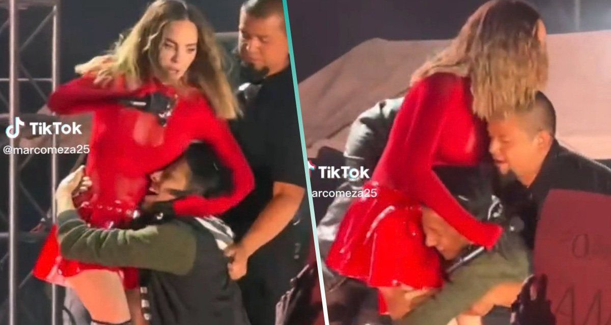 Video: Fanático ‘se le cuelga’ a Belinda en pleno concierto… ella termina asustada y lesionada