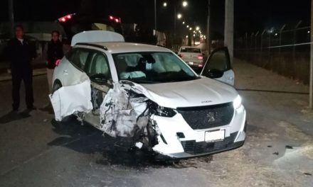 Conductora se salvó de milagro: esquiva un perro y choca con poste, en Saltillo