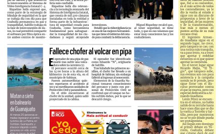 Portada RCG Carbonífera [16 de abril de 2023] Supervisan avances de interconexión de C2 con el C4; apuñalan a joven en Sabinas; y más…