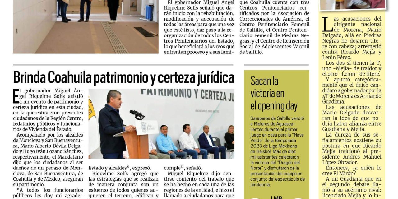 Portada RCG Centro [26 de abril de 2023] Coahuila toma el control del Cereso en Monclova; obreros toman las instalaciones de AHMSA y más…