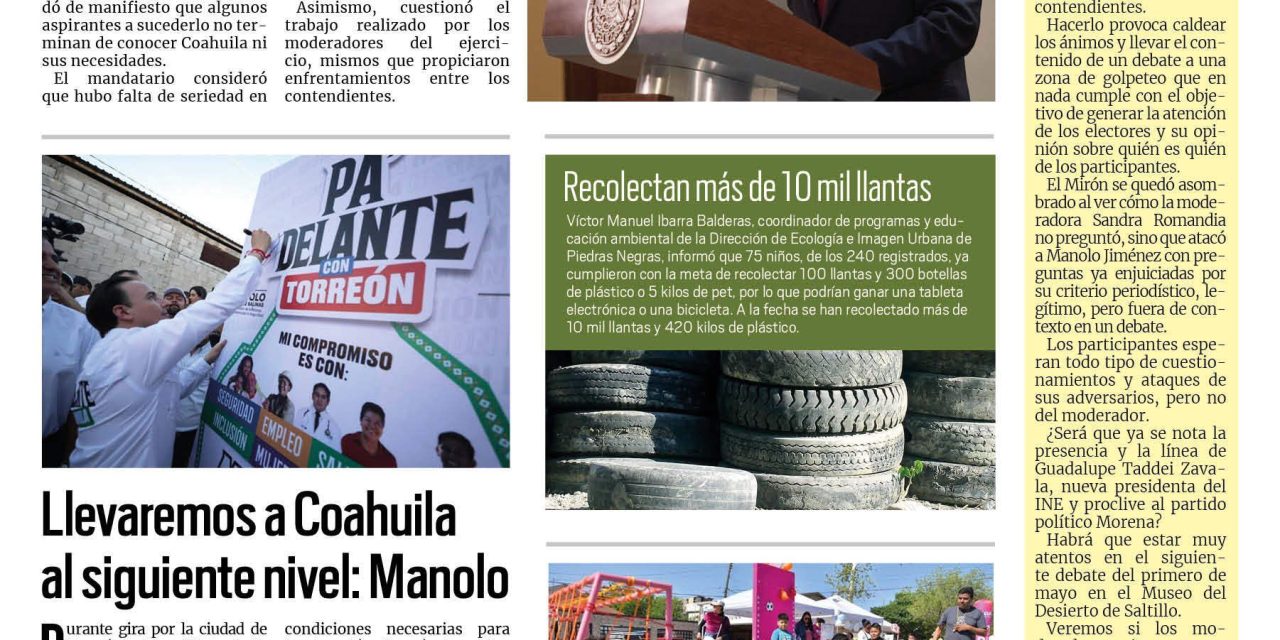 Portada RCG Fronteriza [18 de abril de 2023] ‘Algunos candidatos no terminan de conocer Coahuila’; apoyan la educación en área rural de Acuña y más…