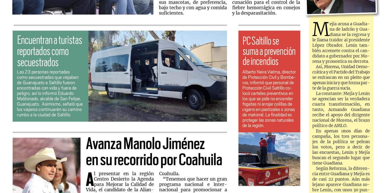 Portada RCG Media [6 de abril de 2023] Cuidemos a las mascotas en Semana Santa: MARS; avanza Manolo Jiménez en su recorrido por Coahuila y más…