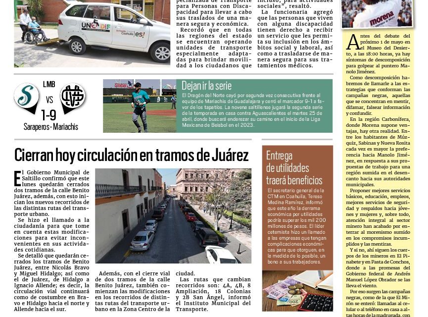 Portada RCG Media [24 de abril de 2023] UNEDIF da servicio a personas con discapacidad; cierran hoy circulación en tramos de Juárez y más…