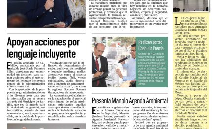 Portada RCG Media [25 de abril de 2023] Supervisa MARS proyectos en Torreón; apoyan acciones por lenguaje incluyente y más…