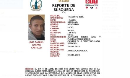 Buscan a menor extraviado en Arteaga