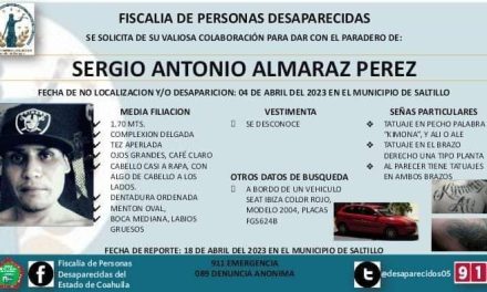 Desaparece ciudadano  en Saltillo a bordo de su vehículo