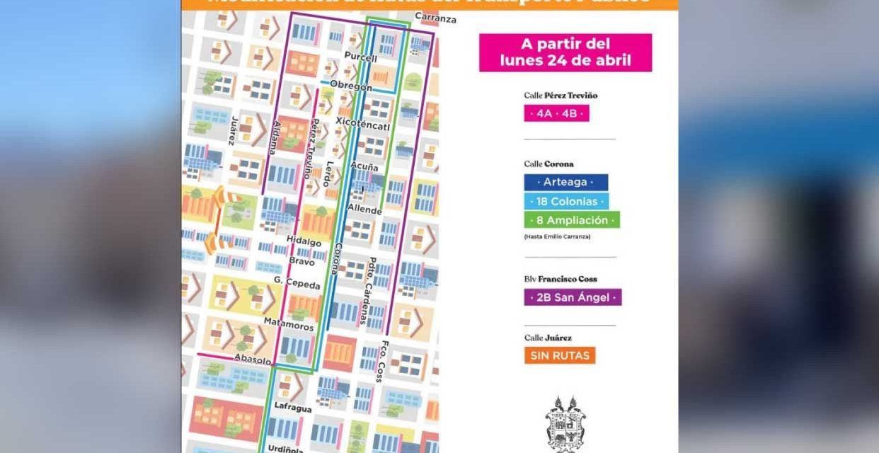 Saltillo: Modificarán 6 rutas su acceso al Centro a partir del lunes 24 de abril