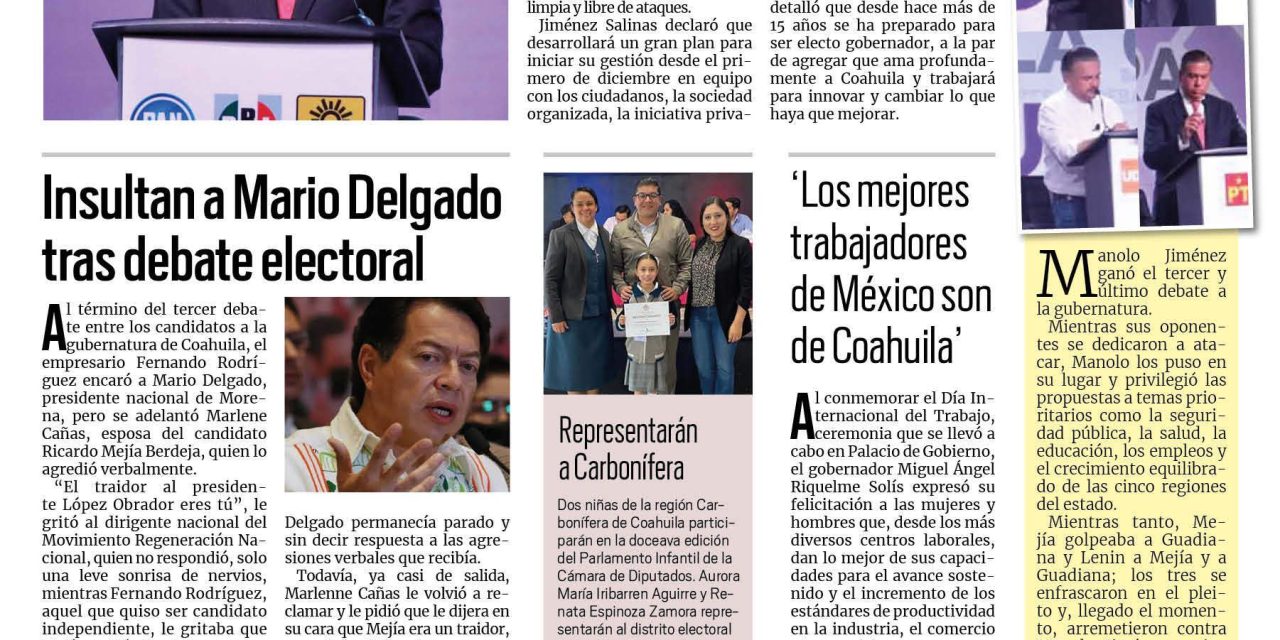 Portada RCG Carbonífera [2 de mayo de 2023] Otra vez ganó Manolo; insultan a Mario Delgado tras debate electoral