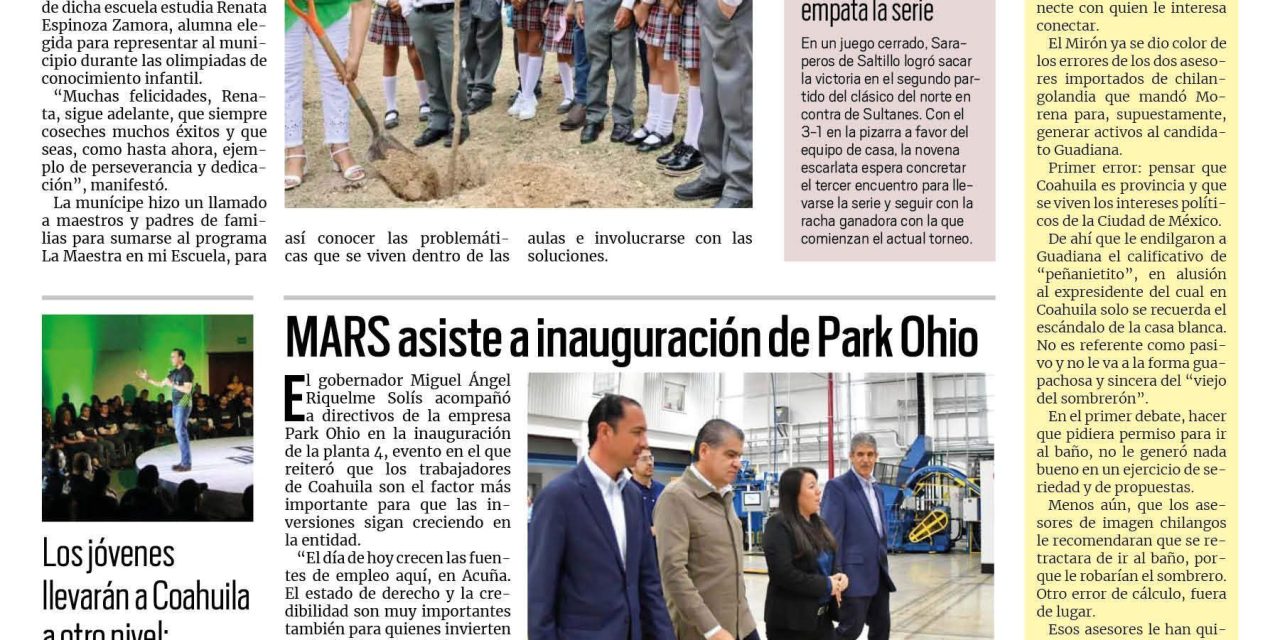 Portada RCG Carbonífera [3 de mayo de 2023] Diana Haro visita escuela primaria; incendios destruyen patrimonio de Sabinas y más…