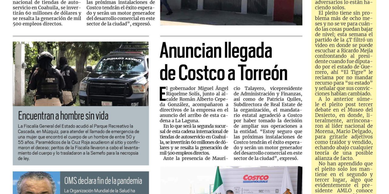 Portada RCG Carbonífera [6 de mayo de 2023] Continúan investigaciones por feminicidios; Resuelven problemas de drenaje en Múzquiz y más…