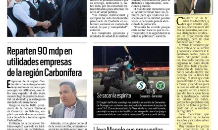 Portada RCG Carbonífera [19 de mayo de 2023] Reconoce MARS al personal de salud de Coahuila; notarías, sin sistema del Registro Público y más…