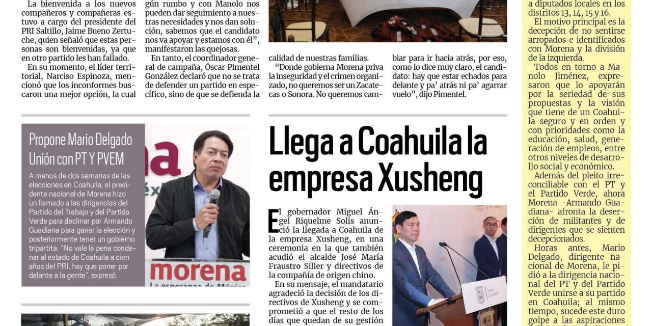 Portada RCG Carbonífera [24 de mayo de 2023] Renuncian a Morena para seguir proyecto de Manolo; acercan trámites del Infonavit y más…