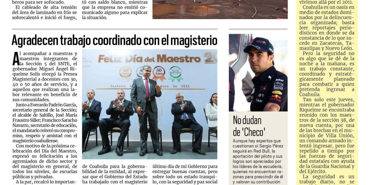 Portada RCG Centro [13 de mayo de 2023] Incendio en AHMSA prende las alarmas; Trabajadores desconocen al Sindicato Nacional y más…