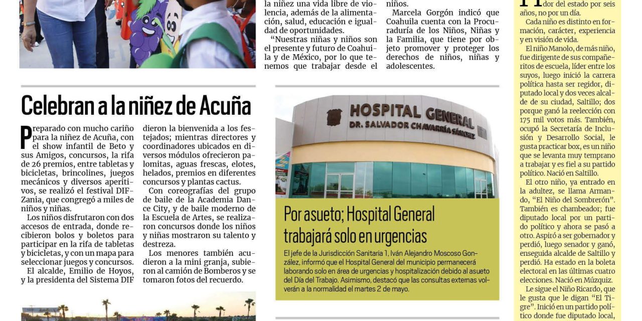 Portada RCG Fronteriza [1 de mayo de 2023] Trabajan para garantizar los derechos de la niñez; lista la ceremonia por la Batalla de Puebla y más…