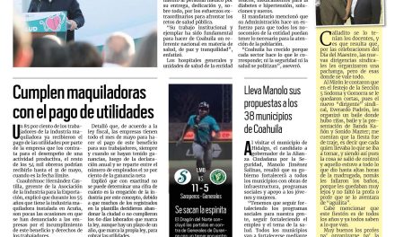 Portada RCG Fronteriza [19 de mayo de 2023] Reconoce MARS al personal de salud de Coahuila; conmemoran en Acuña el Día Mundial del Reciclaje y más…
