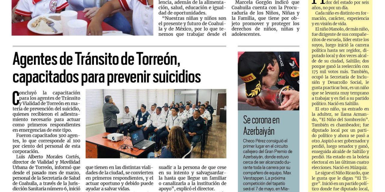 Portada RCG Lagunera [1 de mayo de 2023] Trabajan para garantizar los derechos de la niñez; ofertan más de 700 vacantes en Torreón y más…