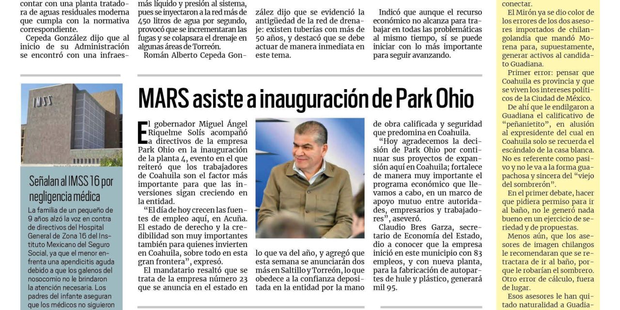 Portada RCG Lagunera [3 de mayo de 2023] Anuncian acciones para garantizar agua en Torreón; refuerzan acciones a favor de migrantes y más…