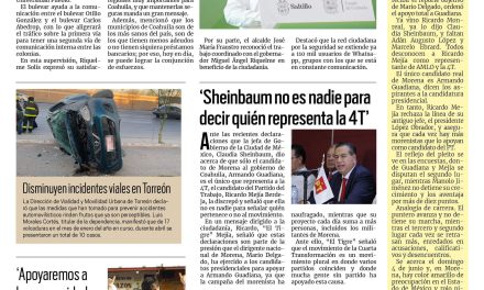 Portada RCG Lagunera [10 de mayo de 2023] Supervisan Riquelme y Fraustro rehabilitación de pavimento; celebran a mujeres policías por el Día de la Madre y más…